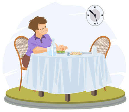 Angry wife waiting husband. Illustration concept for mobile website and internet development.のイラスト素材