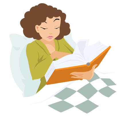 Girl reads book in bed. Concept image of staff education, training and courses, online education. Illustration concept for website and mobile development.のイラスト素材