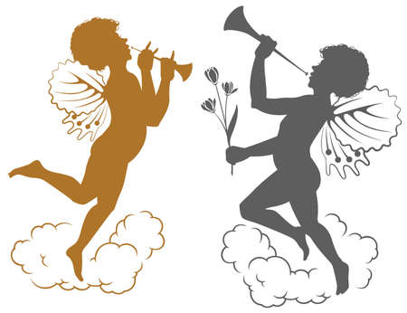 Silhouette Cupid with Trumpet Illustration concept template for website, web landing page, banner, presentation, social, poster, promotion or print media.のイラスト素材