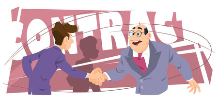 Businessmen shake hands. Conclusion of contract. funny people. Illustration concept template for website, web landing page, banner, presentation, social, poster, promotion or print media.のイラスト素材
