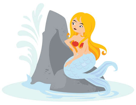 Funny mermaid on rocks. funny people. Illustration concept template for website, web landing page, banner, presentation, social, poster, promotion or print media.のイラスト素材