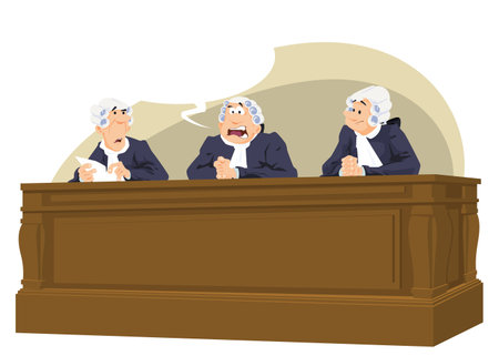 judges sitting at the table in front of the court, vector illustrationのイラスト素材