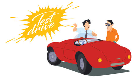 Vector illustration of a man driving a car with his friends. flat style.のイラスト素材