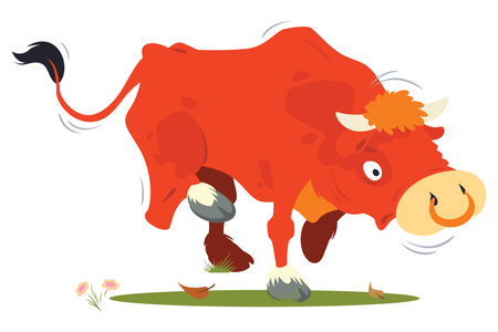 Illustration of a red cow on a white background. vector illustrationのイラスト素材