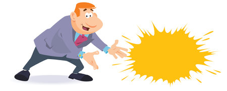 Man points his finger at advertisement. funny people. Illustration concept template for website, web landing page, banner, presentation, social, poster, promotion or print media.のイラスト素材