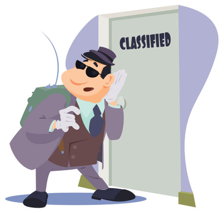 Spy eavesdropping. Curious man is listening behind the door. funny people. Illustration concept template for website, web landing page, banner, presentation, social, poster, promotion or print media.のイラスト素材