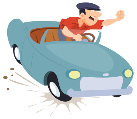 Car braked hard. Driver is driving. Violation road rules. Illustration concept template for website, web landing page, banner, presentation, social, poster, promotion or print media.のイラスト素材