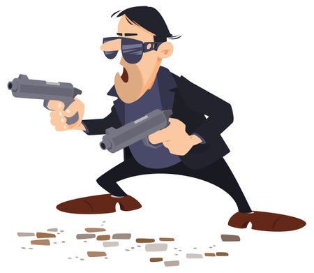 Armed robber. funny people. Illustration concept template for website, web landing page, banner, presentation, social, poster, promotion or print media.のイラスト素材