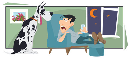 Hound and owner. dog asking to walk. Illustration concept template for website, web landing page, banner, presentation, social, poster, promotion or print media.のイラスト素材