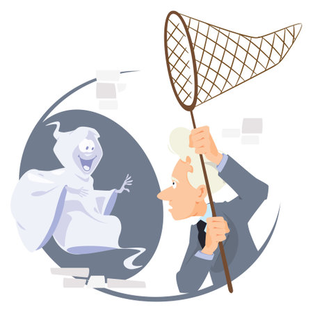 Halloween scene funny people in spooky costume. Illustration concept template for website, web landing page, banner, presentation, social, poster, promotion or print media.のイラスト素材