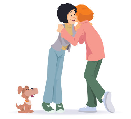Meeting girlfriends. Young womans communication. Funny people. Illustration concept template for website, web landing page, banner, presentation, social, poster, promotion or print media.のイラスト素材