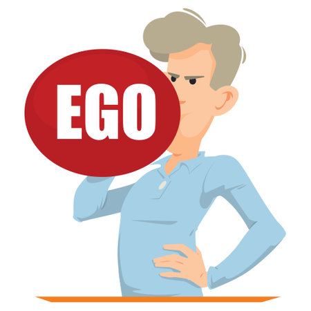 Man inflate ego balloon. Funny people. Illustration concept template for website, web landing page, banner, presentation, social, poster, promotion or print media.のイラスト素材