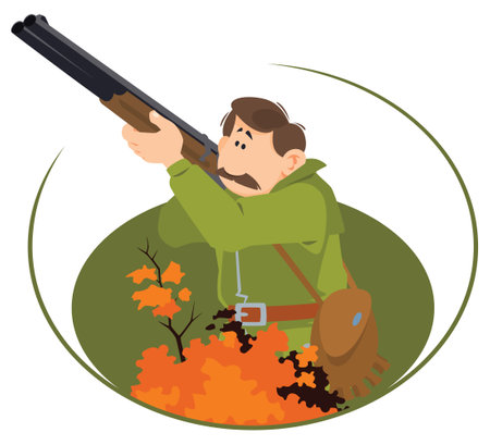 Hunter on hunt. Funny people. Illustration concept template for website, web landing page, banner, presentation, social, poster, promotion or print media.のイラスト素材