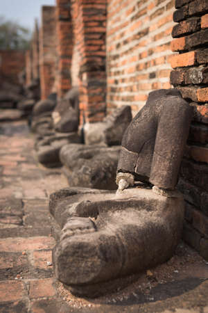 Ancient Buddha at Wat Phra that,Ayutthaya, Thailand.の写真素材