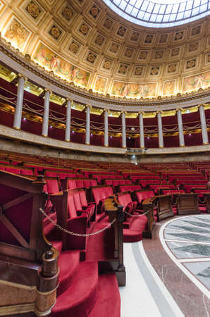 Paris, France December 27, 2012: Empty hemicycle of French national assembly with red seatsのeditorial素材