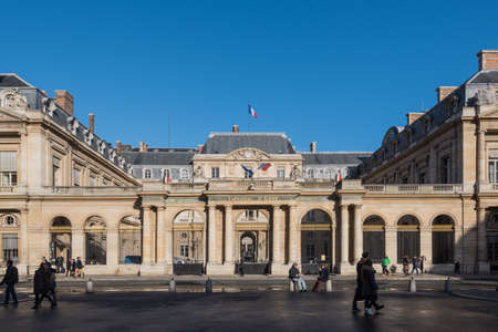 Paris, France December 31, 2015: The Palais-Royal, home of the Conseil d'Ãtat with a blue skyのeditorial素材