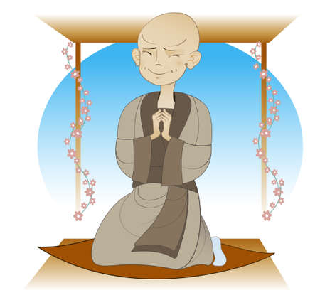 boy - a Buddhist monk praying in templeのイラスト素材