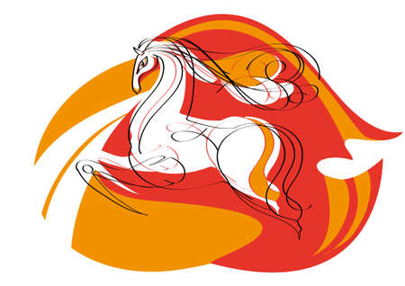 Sketch of the magnificent mustang for decorative red 
backgroundのイラスト素材