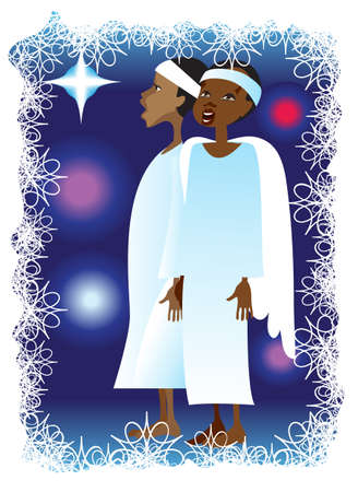 Two African boys in white carnival clothing sing Christmas 
songsのイラスト素材
