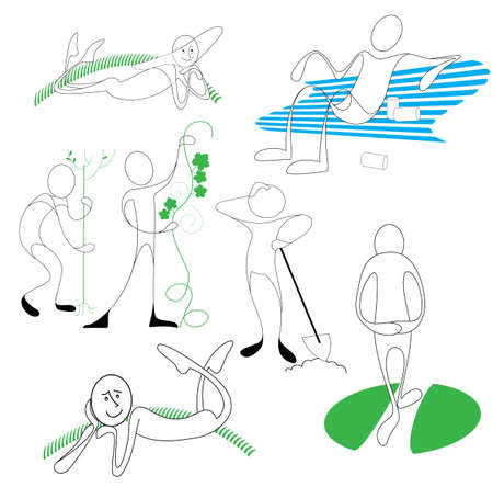 Several conventional image of gardeners involved planting trees, 
vines and otherのイラスト素材