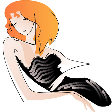 sketch of feminine sexual blonde sitting in a relaxed positionのイラスト素材