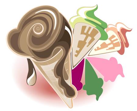 A set of different kinds of ice cream conesのイラスト素材