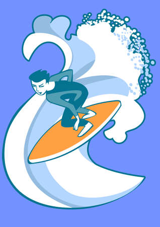 Surfer on the longboard is on the crest of a waveのイラスト素材