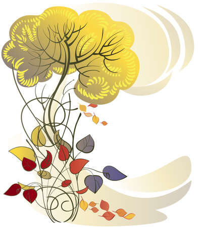 The autumn tree and a bush with yellowing leavesのイラスト素材