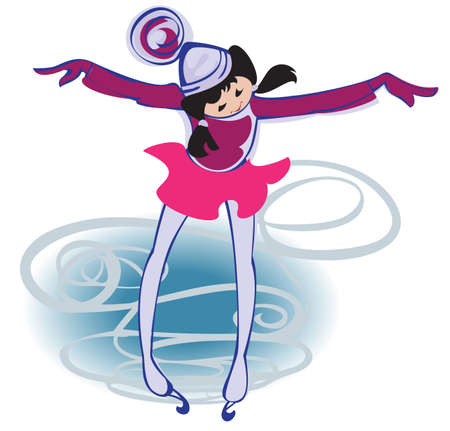 A little girl learns to skate for figure skatingのイラスト素材