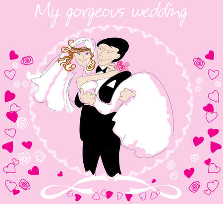 The young groom carries his lucky bride handsのイラスト素材