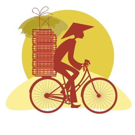  Silhouette Vietnamese who carry the goods on his bikeのイラスト素材