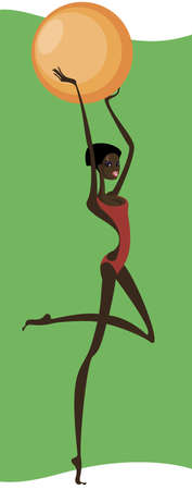Stylized elegant silhouette of African Gymnastic, which stands with the ballのイラスト素材