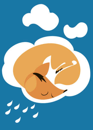  Little red fox sleeping peacefully on a white cloudのイラスト素材