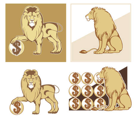 Set of vector symbols of reliability and wealth - the mighty lions in different posturesのイラスト素材