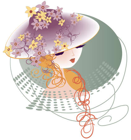 Young lady in a hat decorated with flowers girlyanodoyのイラスト素材