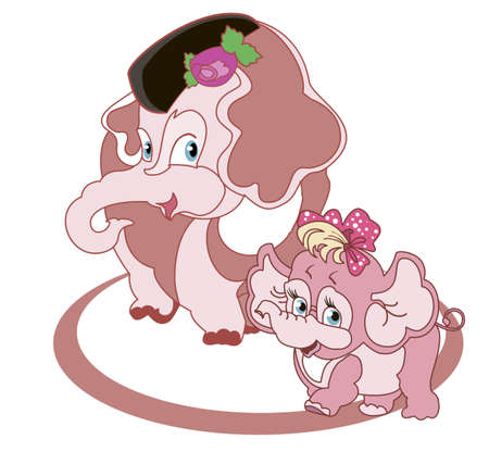 Mom - elephant and little cute daughter - a baby elephantのイラスト素材