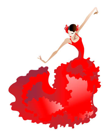 Young woman in a red dress dancing flamencoのイラスト素材