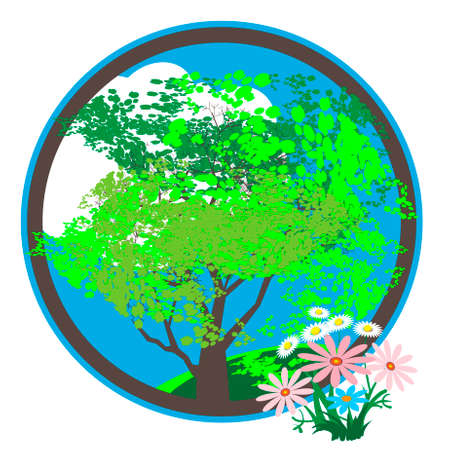 Vector icon with green tree with a dense crownのイラスト素材