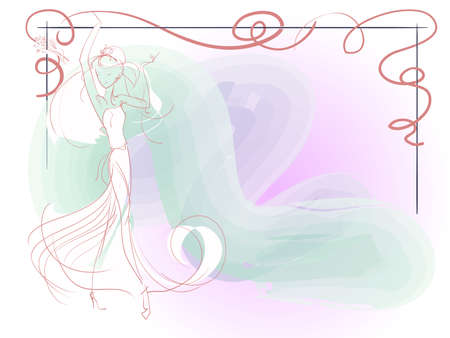 art sketch of young bride with 
the  bouquet in her handsのイラスト素材