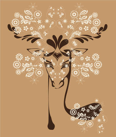 silhouette picture stylized deer, richly 
decorated with floral patternのイラスト素材