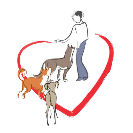 Vector symbolic image of a girl - a 
volunteer who feeds stray animalsのイラスト素材