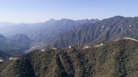 Aerial view Great Wall of China on a sunny dayの写真素材