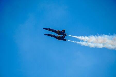 The Blue Angels is the United States Navy's flight demonstration squadron, with aviators from the Navy and Marines. The Blue Angels team was formed in 1946. San Diego, USA. October, 29, 2019のeditorial素材