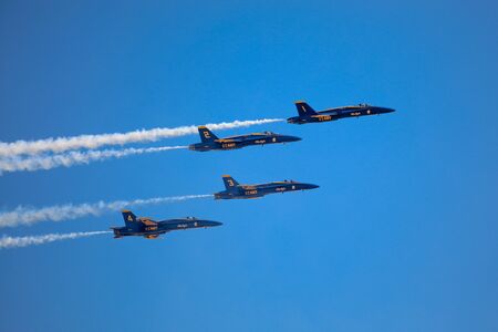 The Blue Angels is the United States Navy's flight demonstration squadron, with aviators from the Navy and Marines. The Blue Angels team was formed in 1946. San Diego, USA. October, 29, 2019のeditorial素材