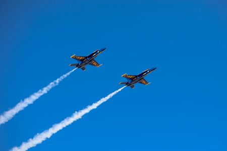 The Blue Angels is the United States Navy's flight demonstration squadron, with aviators from the Navy and Marines. The Blue Angels team was formed in 1946. San Diego, USA. October, 29, 2019のeditorial素材