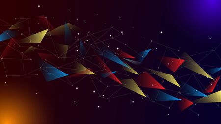 Abstract polygonal space low poly dark background with connecting dots, lines and geometirc shapes....