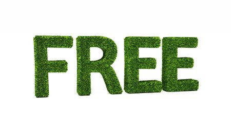 3D word FREE made of green grass on white background, save the earth concept.の写真素材