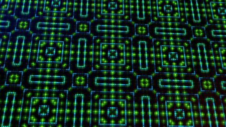 Animated light shinning green and blue dots and stars square shapes background. bright shinning colored dots and stars with 3D.の写真素材