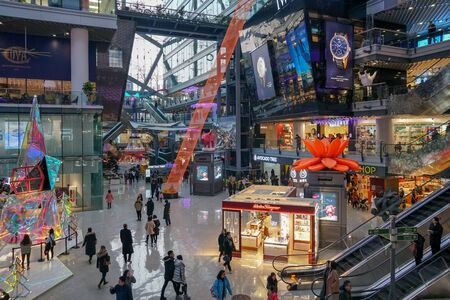 Parkview Greens shopping mall in Beijing with international brands from fast fashion to high-end luxury. Shopping mall with visitors during Christmas period. Beijing, China. December, 5th, 2019のeditorial素材