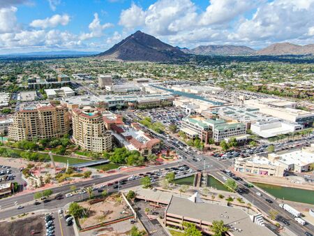 Aerial view of mega shopping mall in Scottsdale, desert city in Arizona east of state capital Phoenix. Downtown's Old Town Scottsdale. Phoneix, USA November, 25th, 2019のeditorial素材